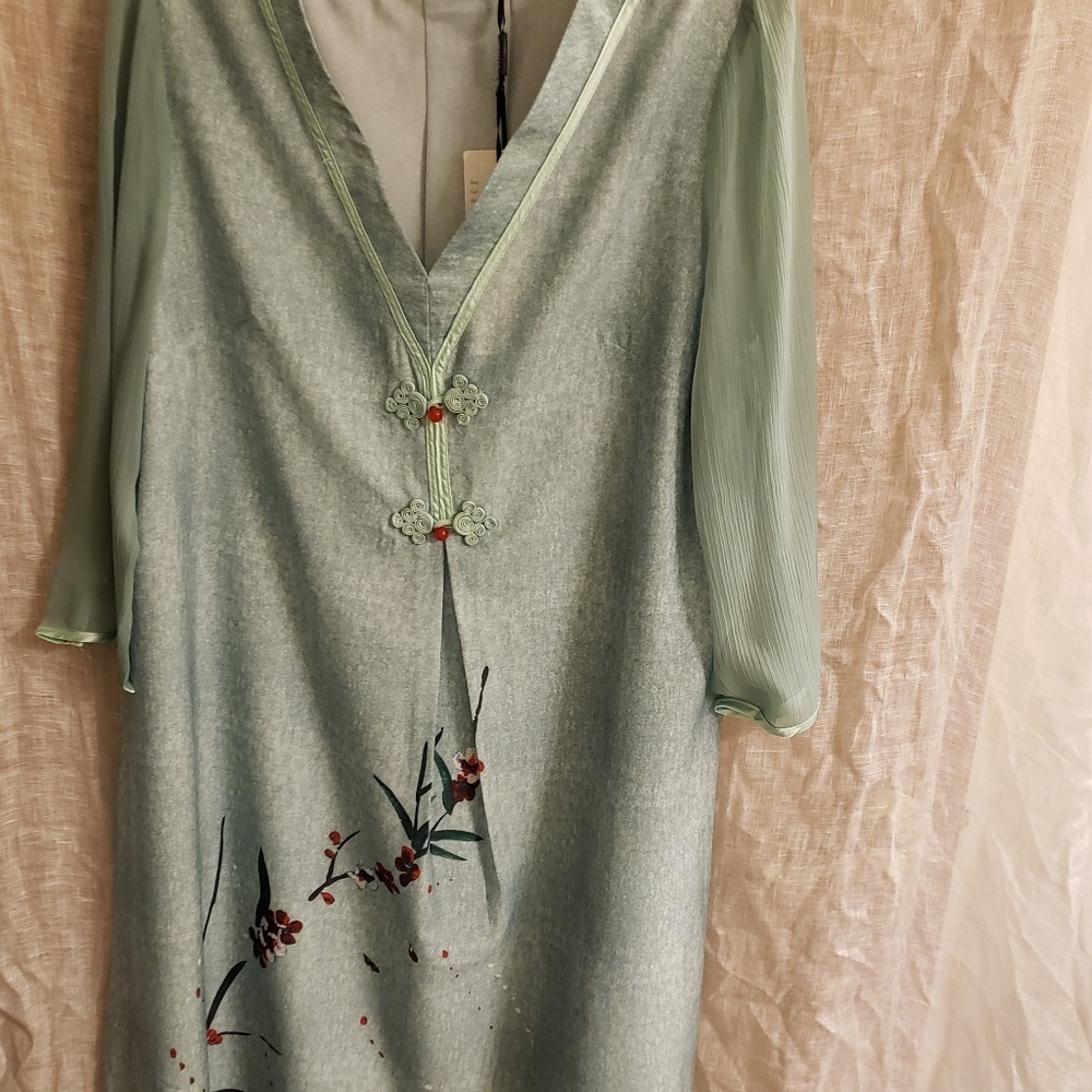 Green V-necked dress